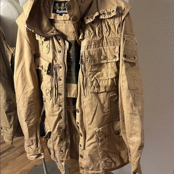 Barbour Weathered Canvas Jacket Mens M Field Military Khaki Zip Button Coat - Picture 4 of 10